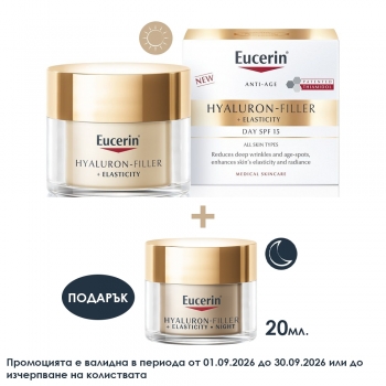 ЕУЦЕРИН ХИАЛУРОН ФИЛЪР + ЕЛАСТИСИТИ Дневен крем SPF15 50 мл.